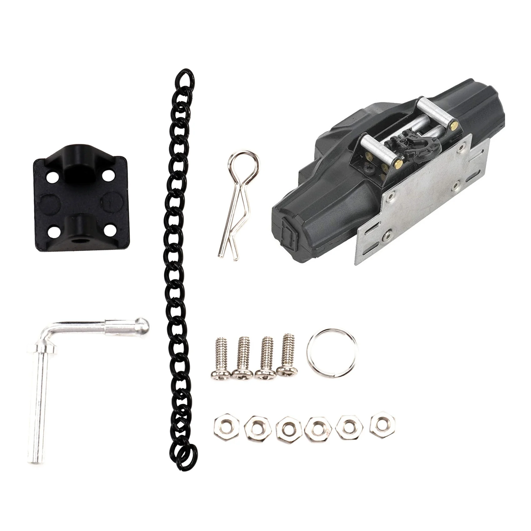 

Hot Sale 2 Set RC Car Part: 1 Set Metal Tow Shackle Trailer Hook & 1 Set Double Motor Metal Winch