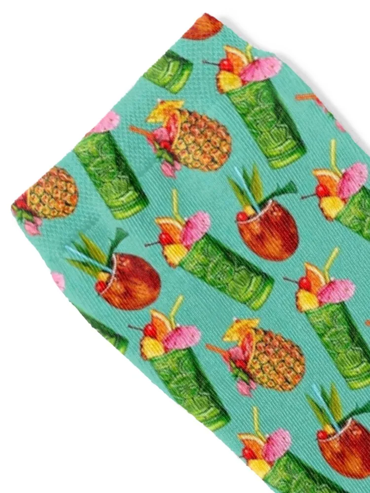 Tiki Cocktail Pattern - Teal Socks kawaii moving stockings Socks For Men Women's