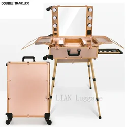 Valise à cosmétiques à roulettes avec poignées amovibles, boîte à outils de maquillage, boîte de beauté pliable, coiffeuse, sac professionnel, nouveau