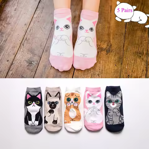 5 Pairs/Lot Women Girls Cartoon Cat Dogs Funny Socks Japanese Korean sweet cotton Happy socks