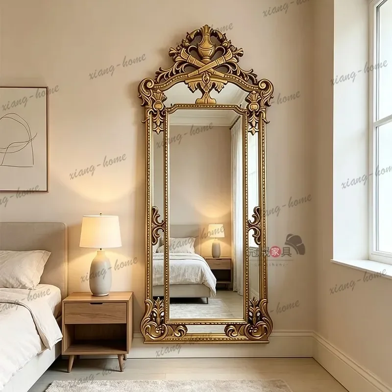 Special-shaped fitting mirror, bedroom floor-to-ceiling mirror, French retro wall-mounted European-style