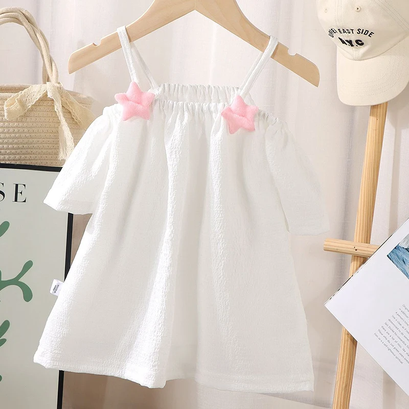 Summer Kid Girl T-shirt Strap Off Shouler Children Girl Blouse Tops Baby Girl Clothes Sweet Infant Outfit Toddler Tees A1230