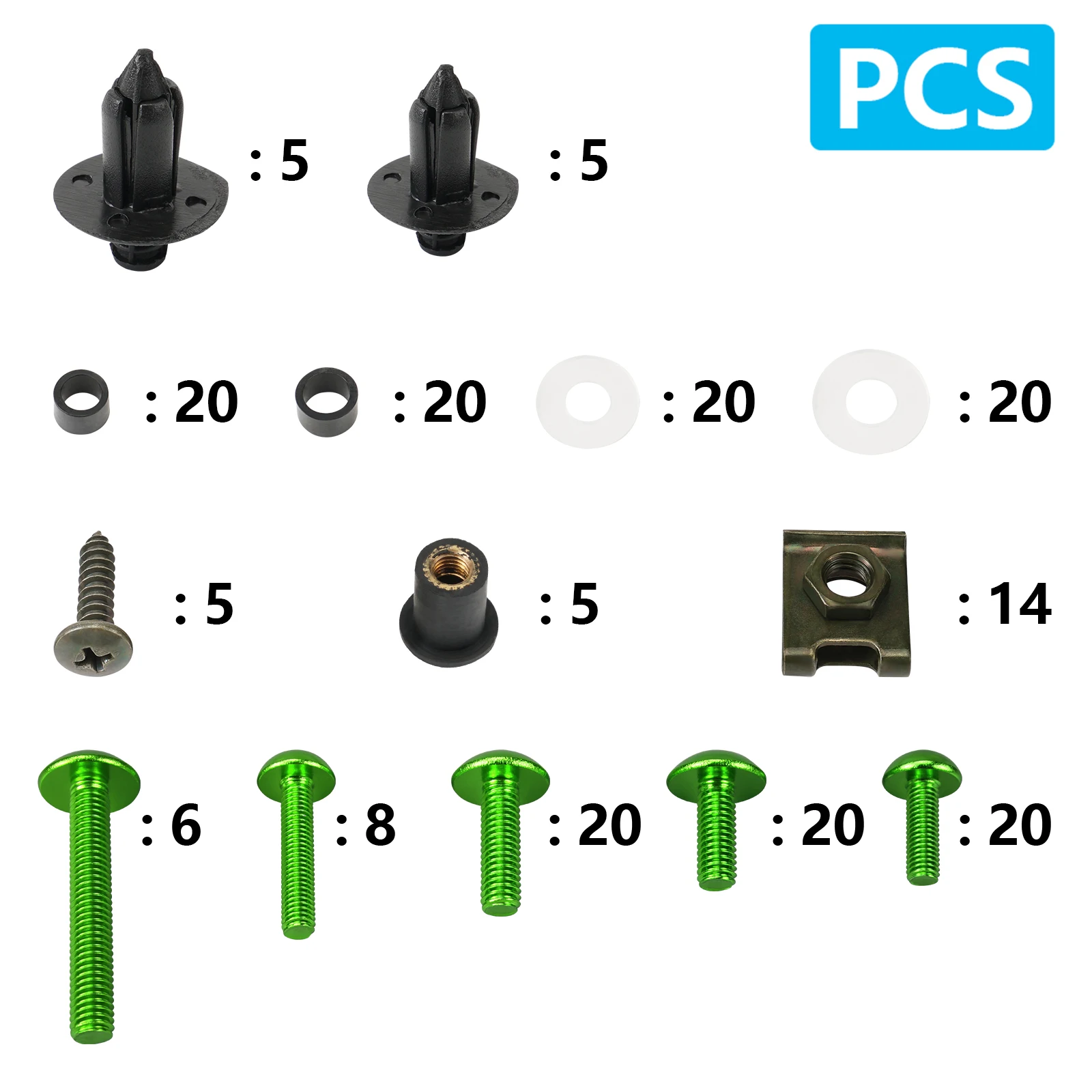 190 Stück komplette Verkleidungsschrauben Schraube für Kawasaki ZX6R ZX7R ZX9R ZX10R ZX12R ZX14R Versys 650 Ninja 650R 1000 Z750 Z1000 ZZR600 – Detail 3