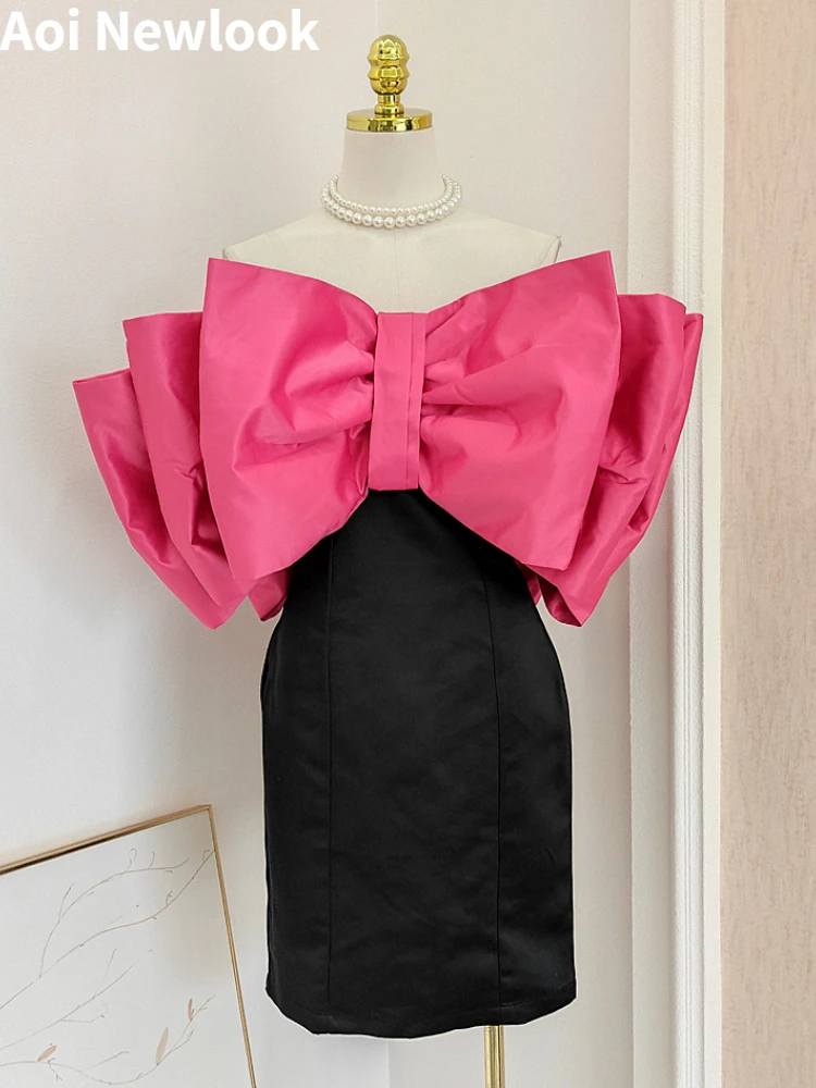 

Holiday Party Strapless Evening Dress Women 2024 New Three-Dimensional Bow Decoration Slim-Fit elegant French Socialite Skirt