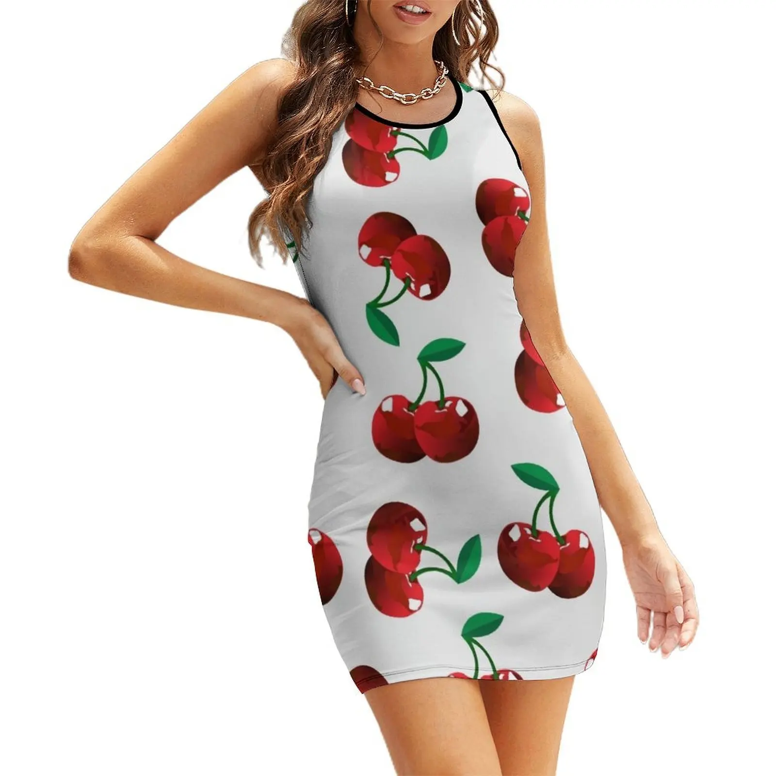 

Retro Vintage Cherries Sleeveless Sundress Clothing female womens clothing sexy dress for women elegant women's sets