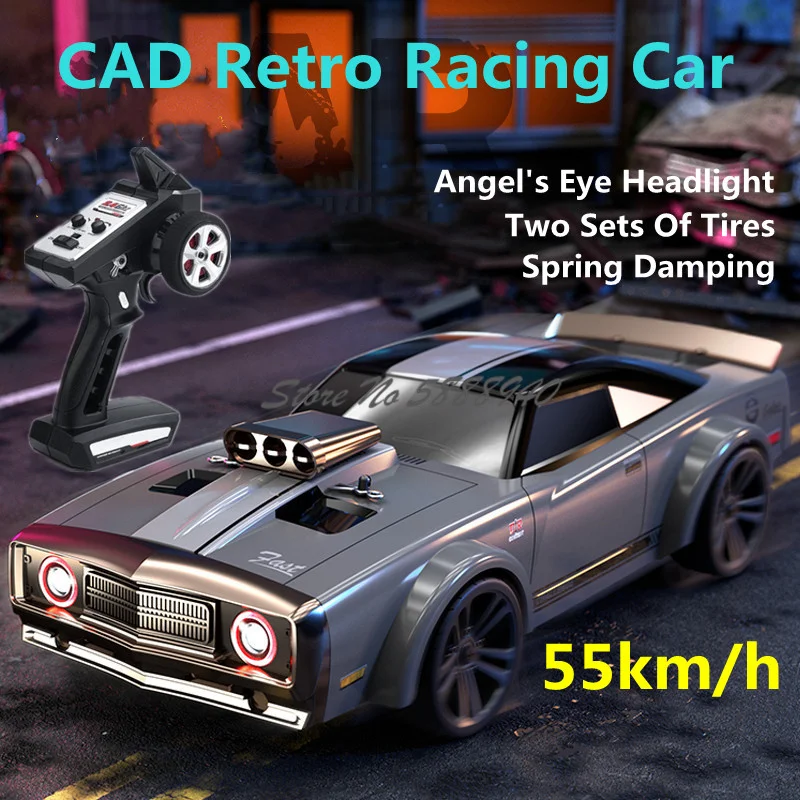 55KM/H High Speed 1:16 Retro Style Remote Control Car 2.4G 4WD Angel Eye Head Light Smart Electric RC Drift Racing Car Kids Toy