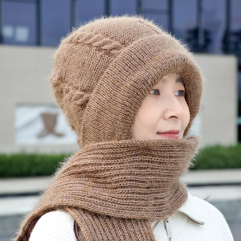 Autumn Winter Hats Children's Flocked and Thickened Scarves One Piece Hat Fried Dough Twist Warm Hat Baotou Knitting Wool Hat