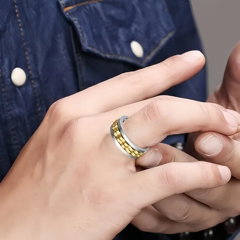 

Fashion Punk Style Gear Rotating Anxiety Fidget Ring Titanium Steel Spinner Rings for Men Rock Wedding Party Jewelry