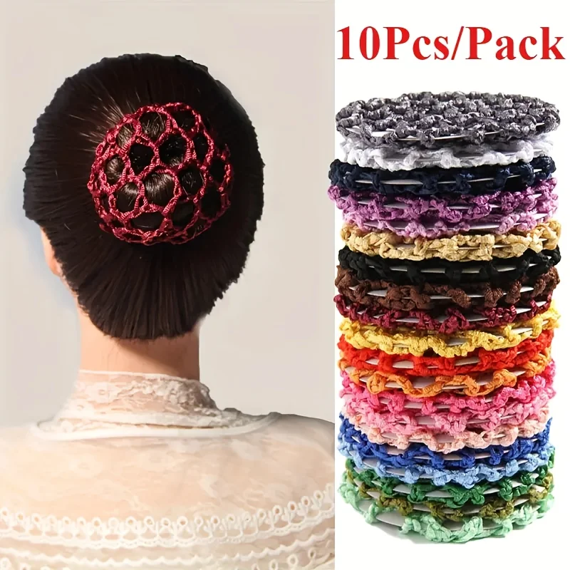 

Set of 10 Women's Retro Minimalist Knitted Hair Bands and Hair Nets, Professional Hair Accessories and Makeup Supplies