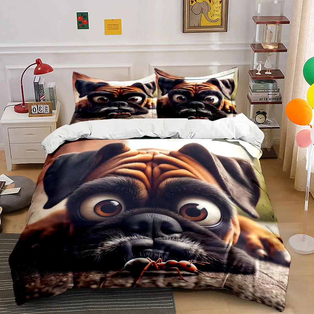 Dog and ant playful encounter Print Bedding Set 1 Duvet Cover 2 Pillowcases for Adult and Children Luxury Gift Full Size