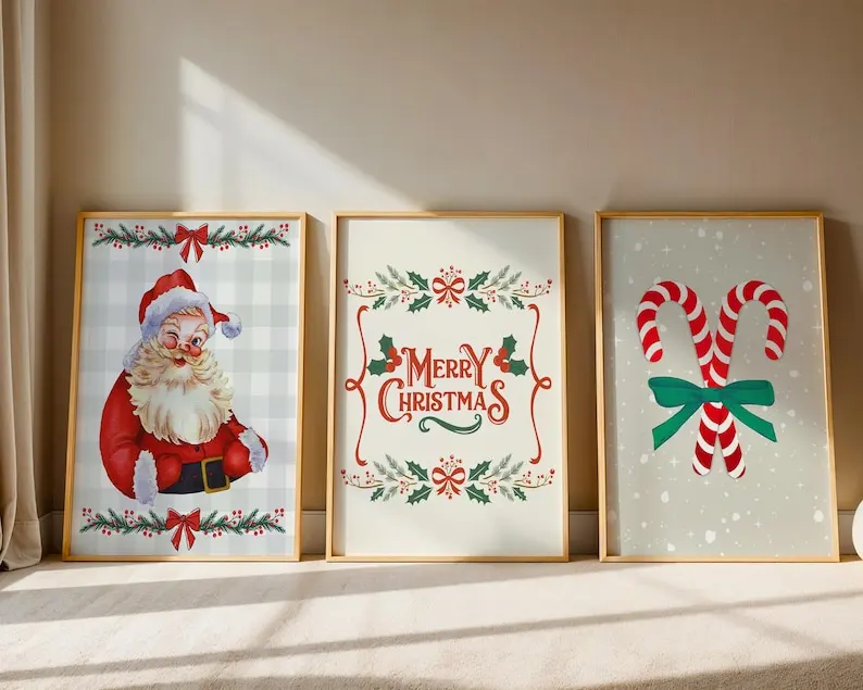 1/3 Stück Weihnachtsmann Zuckerstange Leinwanddruck Cartoon-Figuren Frohe Weihnachten Wandkunst Poster für moderne Wohnzimmer Home Decor