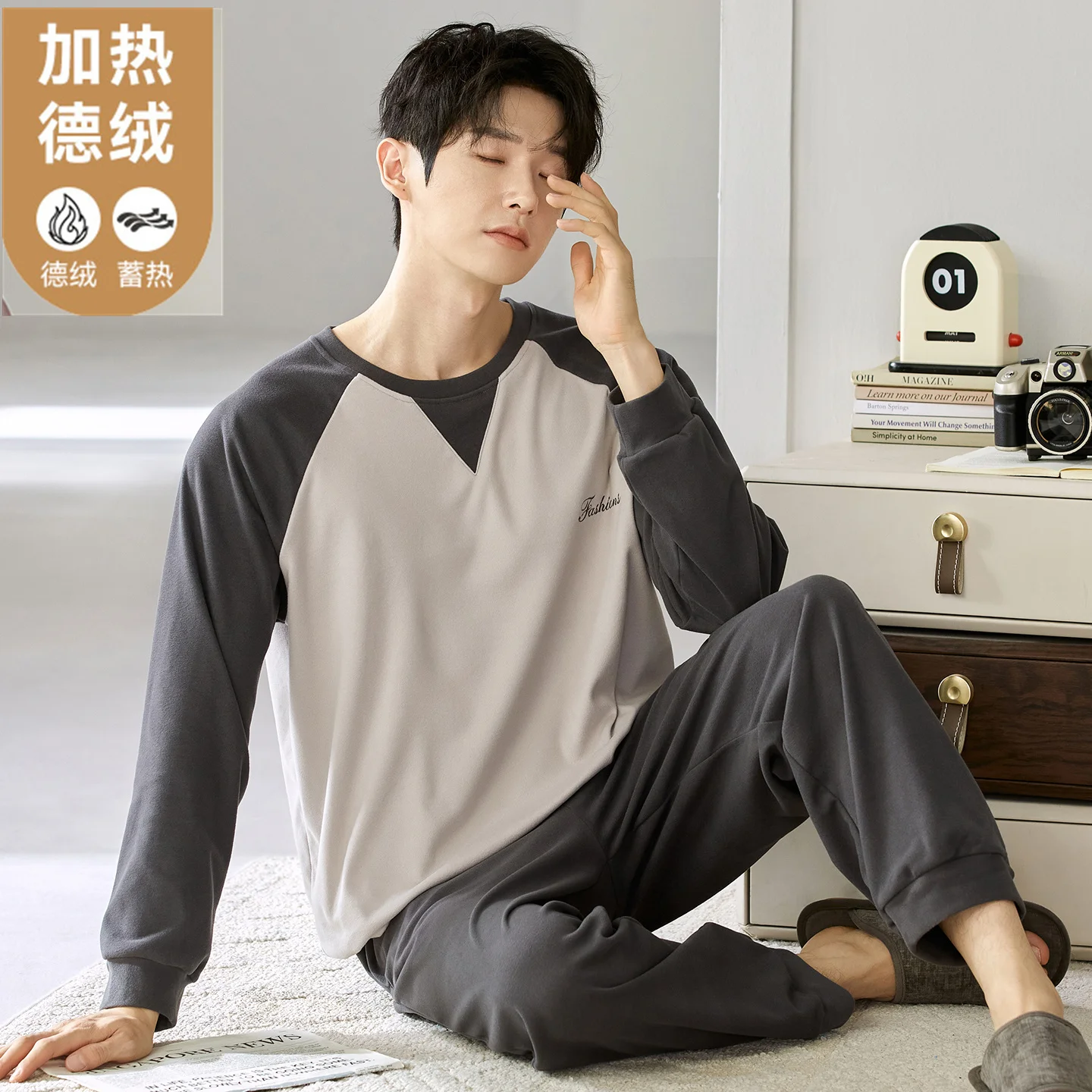 

2026 Мужской пижамный комплект с длинными рукавами, тонкие флисовые пижамы, осенне-зимняя молодежная студенческая ночная рубашка, домашняя одежда, комплект из двух предметов, одежда для сна