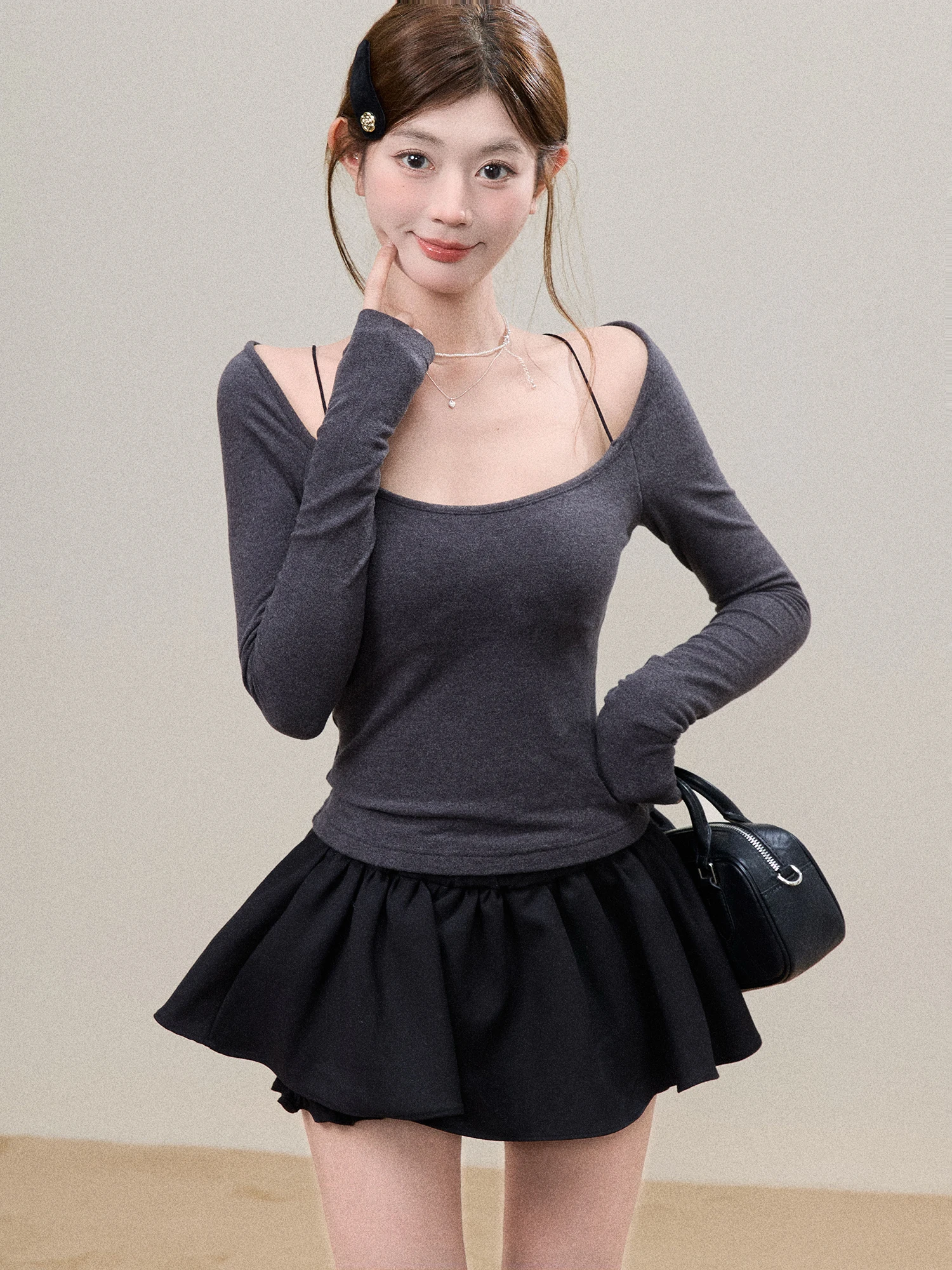 

Женская модная повседневная футболка с открытыми плечами и длинным рукавом, оригинальный дизайн