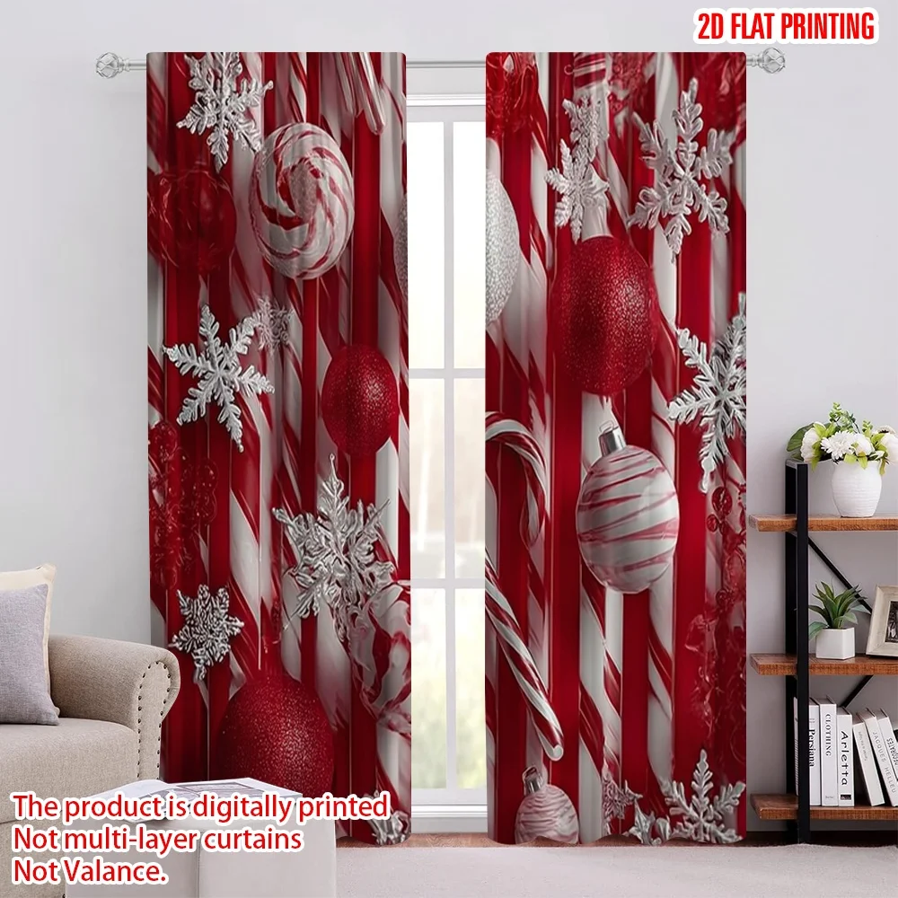 2 قطعة 2D الطباعة المسطحة عيد القديس باتريك سعيد نافذة الستائر الأحمر والأبيض مخطط الثلج مصاصات_ كرات ملونة النسيج