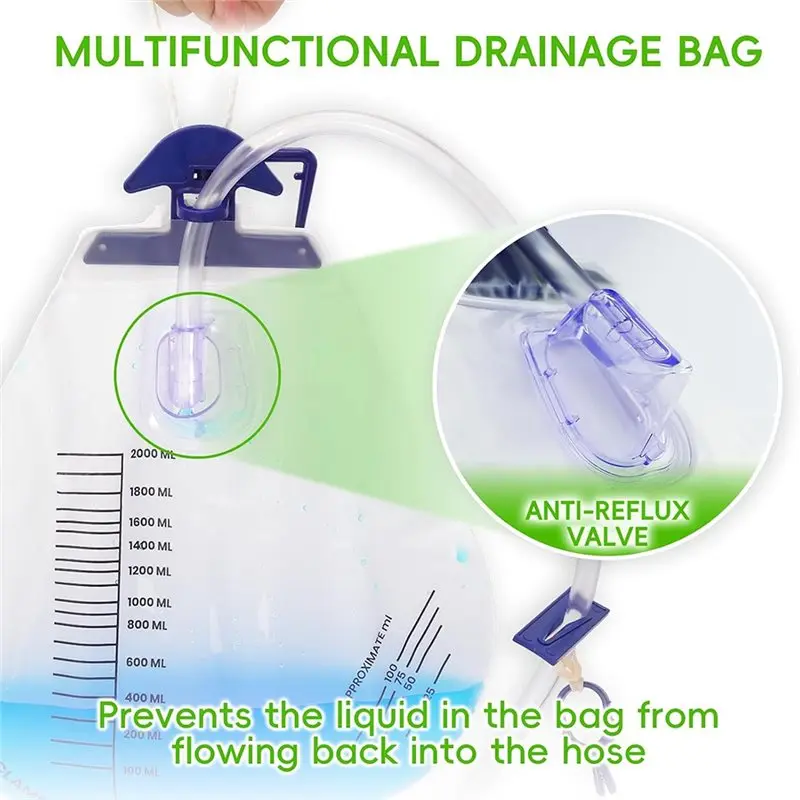 AA20-5 Pcs Catheter Bags For Men 2000Ml Urinary Drainage Bag Urine Bags With Anti-Reflux Chamber,Leak-Proof