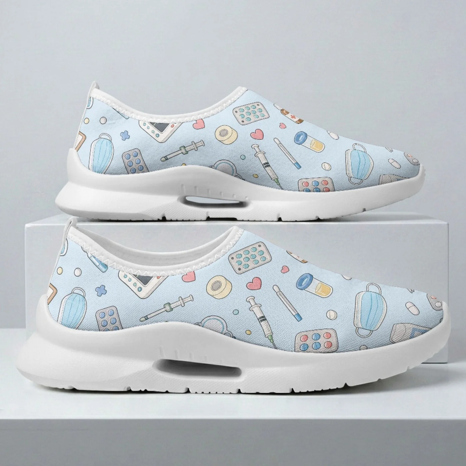 PENSTROLL Round Toe Nurse Shoes Casual Comfortable Casual Walking Flats for Office Women Medical Tool Print