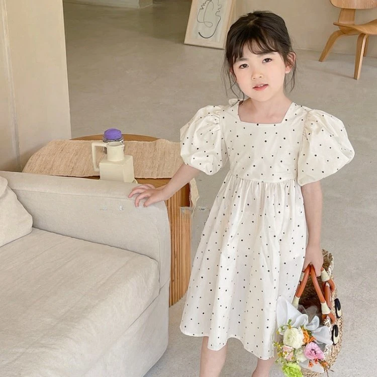Girls Korean Version Backless Dress 2024 Summer New Baby Bubble Sleeve Princess Dress White Gentle and Temperament Dress