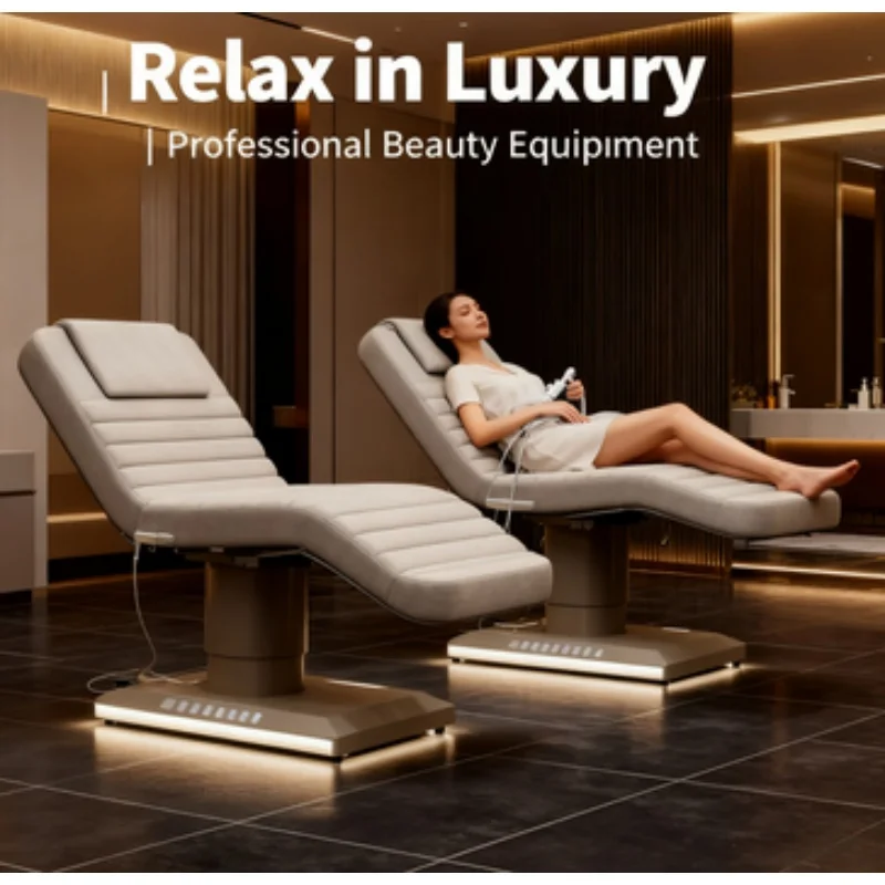 سرير سبا للوجه مع قاعدة LED، سرير تدليك ثلاثي المحركات، خيارات ألوان قابلة للتخصيص، مناسبة لمراكز التجميل الحديثة في عام 2026 #1