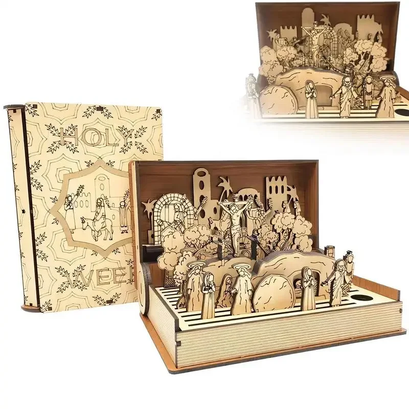 ערכת אמנות שבוע הפסח עץ סצנת הרחקה של ישו ספר פסח פסל אינטראקציה בין הורים וילדים לימוד ביתי קישוט מתנה