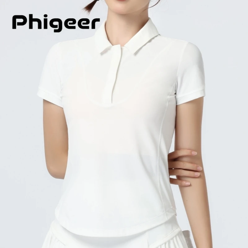 

Футболки-поло PHIGEER UPF 50+ для занятий йогой, влагоотводящая футболка для гольфа с молнией на 1/4, спортивная футболка для женщин, летняя спортивная футболка для тренировок и бега