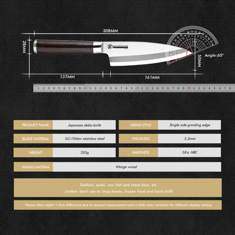 Japoński nóż Deba 6,5 cala Nóż do krojenia ryb ze stali nierdzewnej Noże szefa kuchni Łosoś Sashimi Sushi Narzędzia kuchenne Krojenie