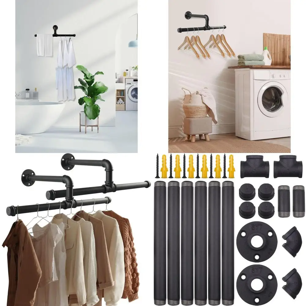 

Dual Heavy-Duty 18 Industrial Wall-Mounted Clothes Racks, Ideal for Home, Boutiques, and Clothing Stores