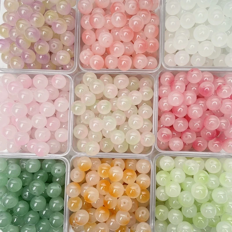 50pcs 8/10mm Dual Color Glass Round Loose Spacer Beads for Handmade Jewelry Making DIY Bracelet Necklace Keychain Accessories