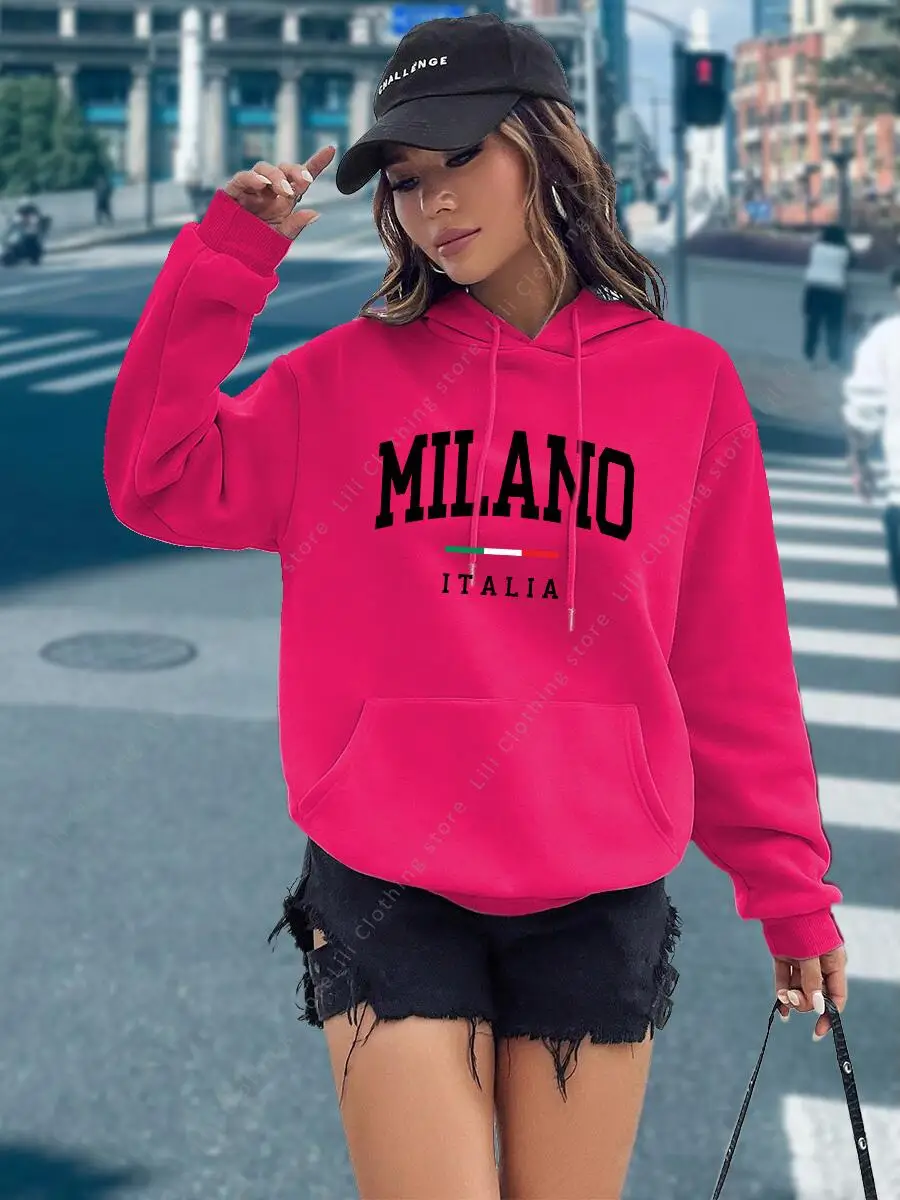 MILANO Hoodies für Damen, Kleidung, ästhetische Oberteile, hochwertige Mode, Street-Sweatshirts, modische Y2K-Damen-Pullover-Hoodies, Rosa