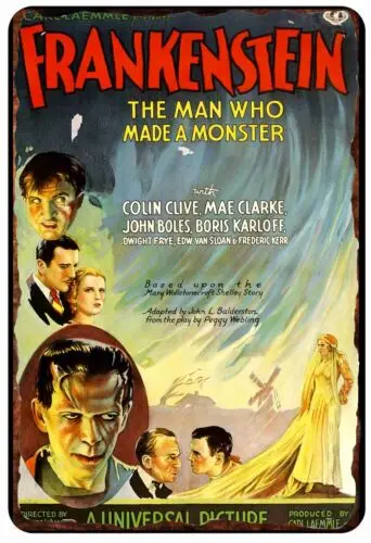 Original Frankenstein Movie Poster All Metal Tin Sign  8 x 12 sign
