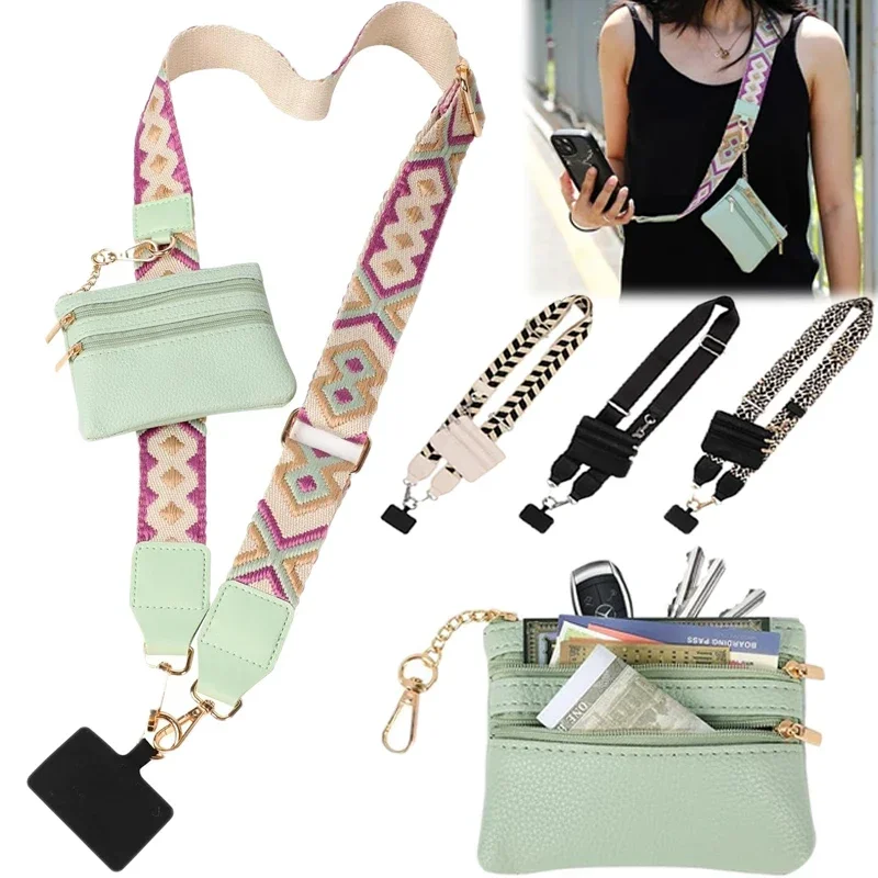 Anti-lost Phone Strap with Zippered Pouch Bags for Women Adjustable Crossbody Phone Lanyard WithTether Tab Neck Straps with Bag