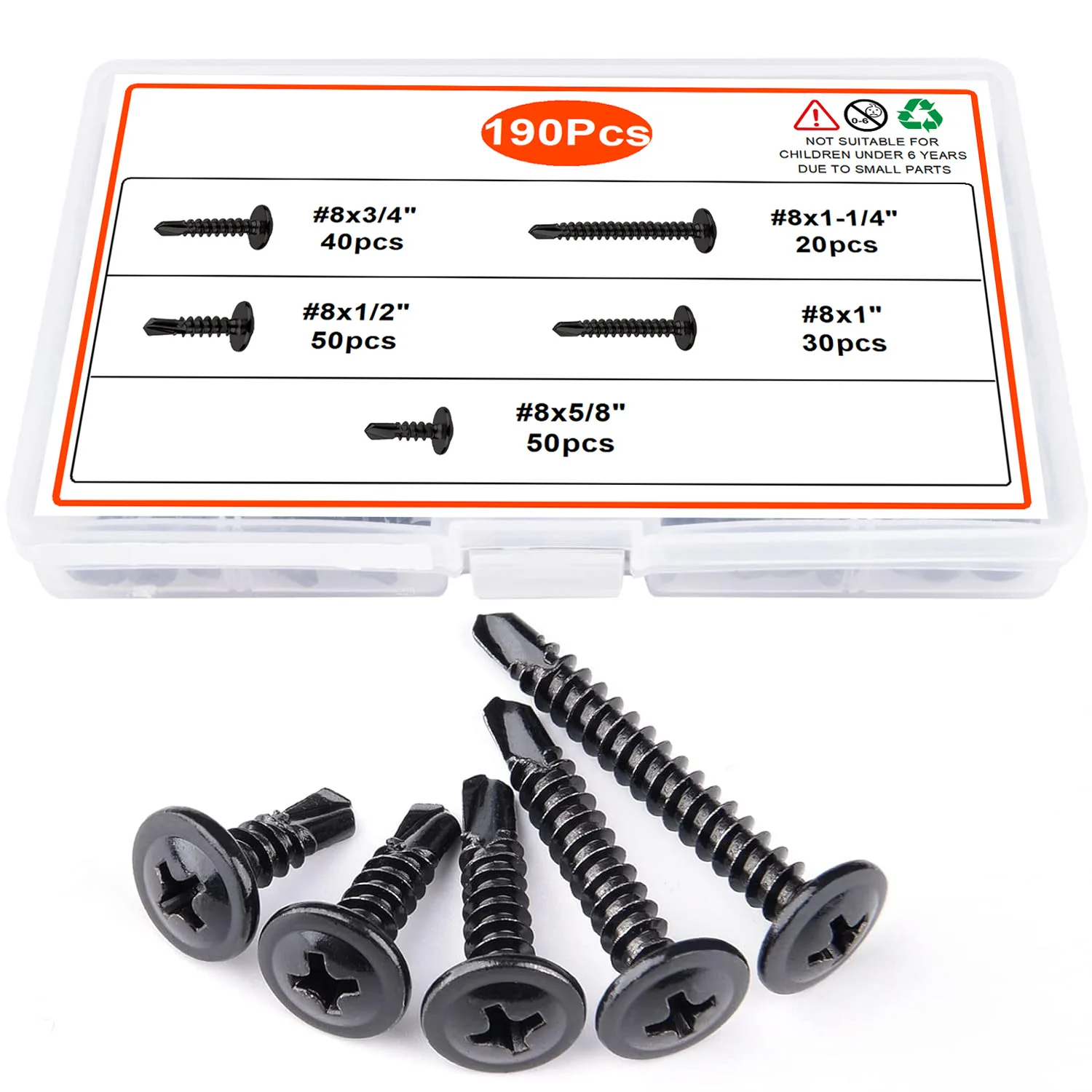 

190pcs #8 M4.2Truss Head Self-Tapping Screws Assortment Kit 410 Stainless Steel Self Drilling Screw for Sheet Metal Wood plastic
