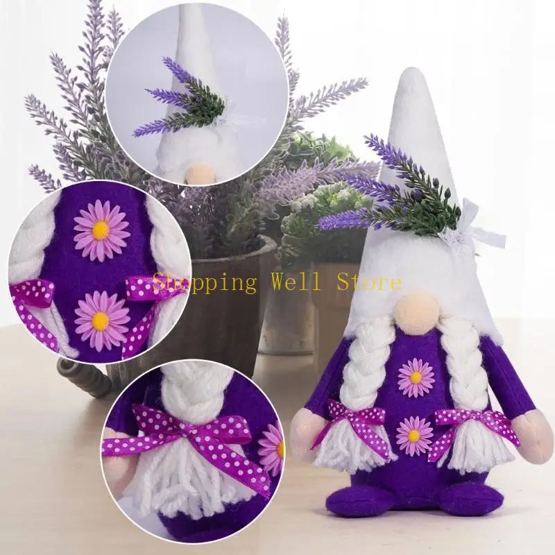 KX4B Eye Catching Lavender Gnomes Decors Handcrafts Figures for Spring and Summer