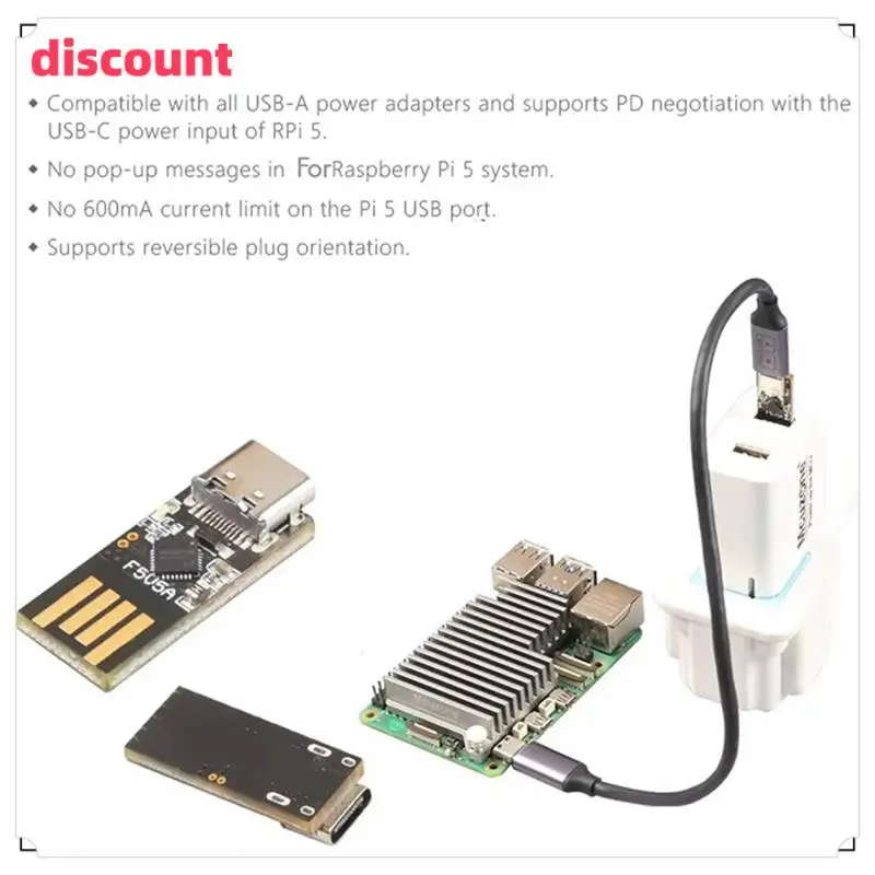 Адаптер для Raspberry Pi5 USB A-C PD с кабелем Mini PD Trigger Активация Мощность USB-A к USB-C для Raspberry Pi 5
