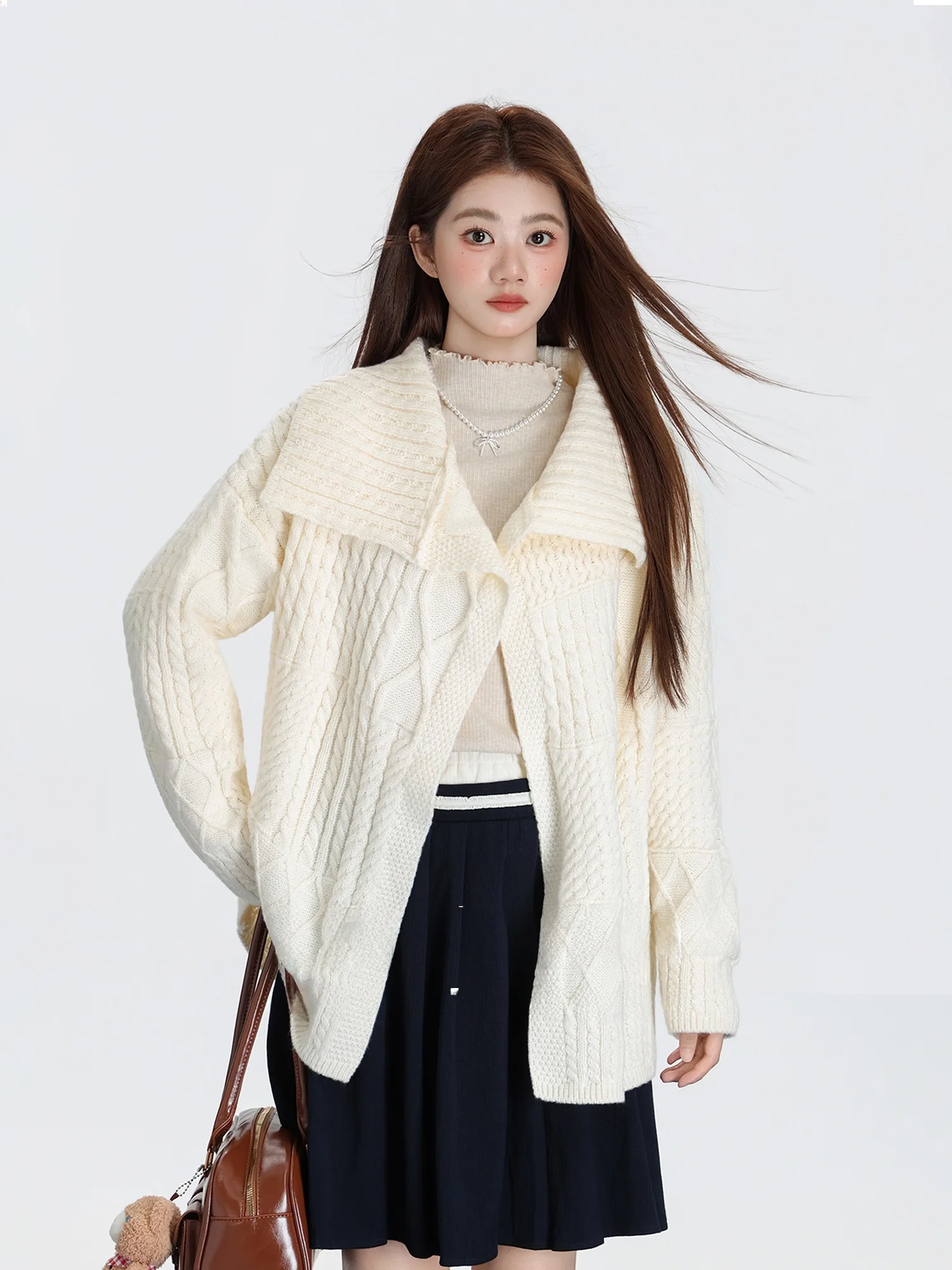 

Свободный вязаный кардиган для женщин, весна 2026, новинка, в стиле Lazy Sle, с открытым передом, длинный рукав, средней длины, верхняя одежда для девушек