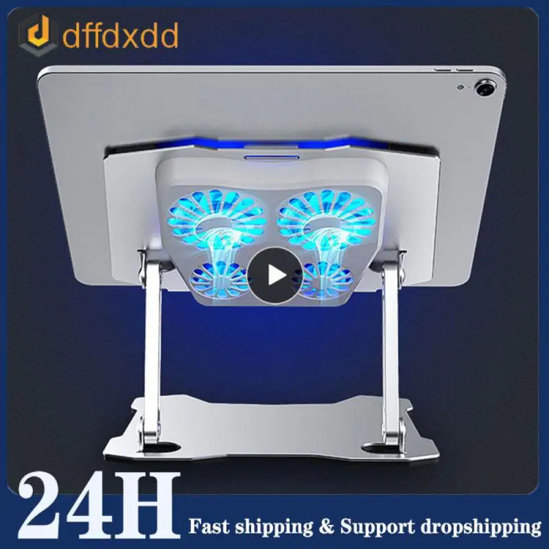 Universal Cooling Tablet Stand Adjustable Aluminum Computer Stand 4 Cooling Fan Portable Laptop Holder For iPad 12.9 10.2