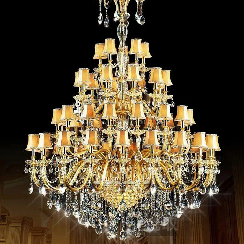 Luxury Villa Large Crystal Chandeliers European Living Room Hanging Light Hotel Gold Chain Pendant Lamps Modern LED Lighting