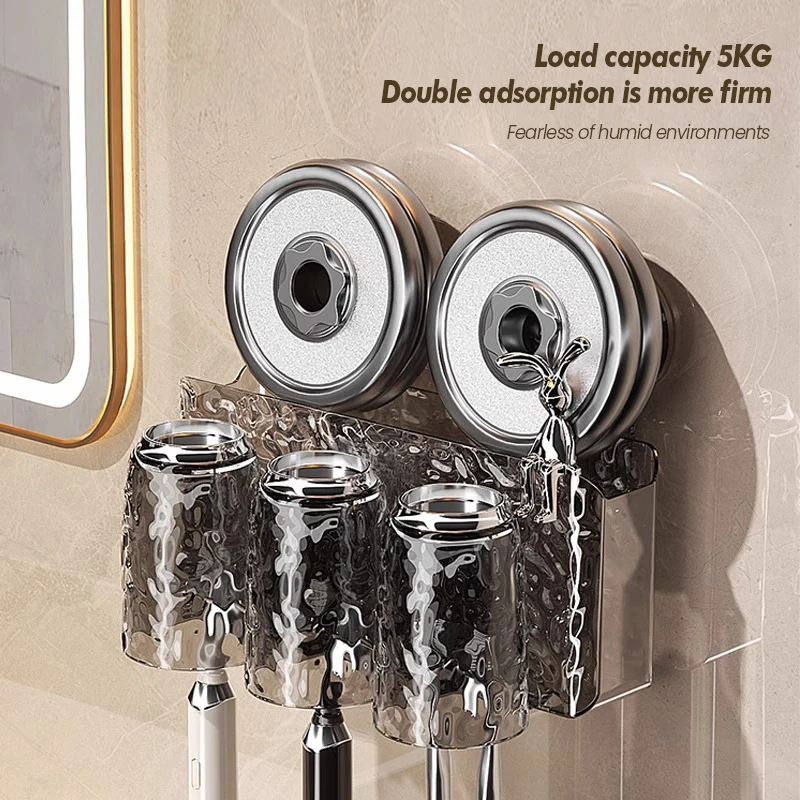 حامل فرشاة أسنان الحمام مع نمط الجليدي الحائط غير مثقب شفط كأس تخزين الرف فرشاة الأسنان مجموعة تخزين الرف #5