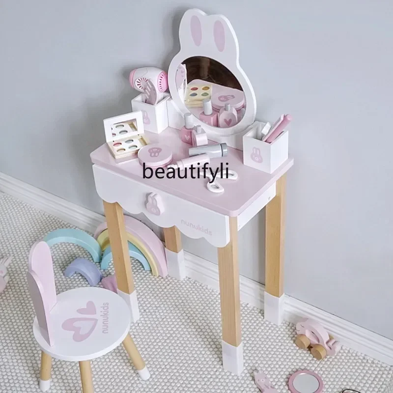 Commode de simulation pour enfants, table de maquillage princesse, jouet en bois, cadeau d'anniversaire pour fille de 2 à 6 ans