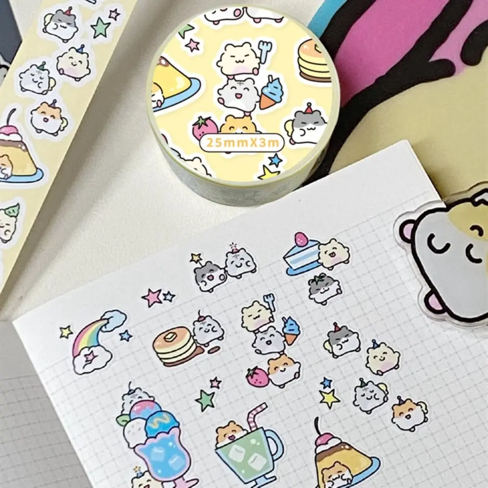 Korean Small Animals Tape Cute Handbook Collage Material Die-cut Stickers Roll School Stationery Graffiti Style image 3