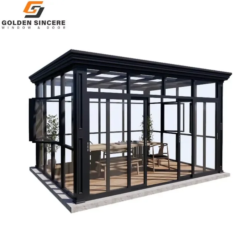Popular Flat Roof Outdoor Aluminum Solarium Sunrooms Glass House for Residential Use