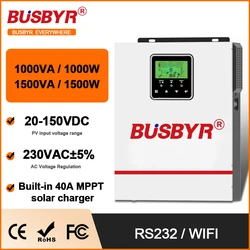 BUSBYR 1KW 1.5KW Inverter solare ibrido 12V 24V 220V Inversor ibrido off-grid Costruito in 80A MPPT Regolatore solare Modulo Wifi