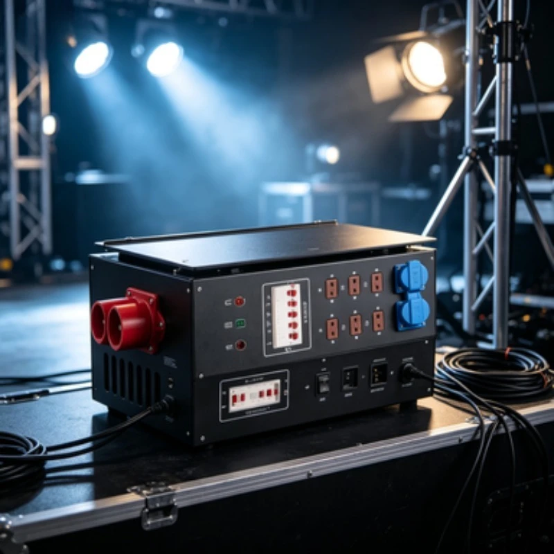 Stage Power Distribution Box 6 Channel 10A Socket Output 3 Phase Voltage Display 5 Core 32A Input Power Case for Stage Lightin