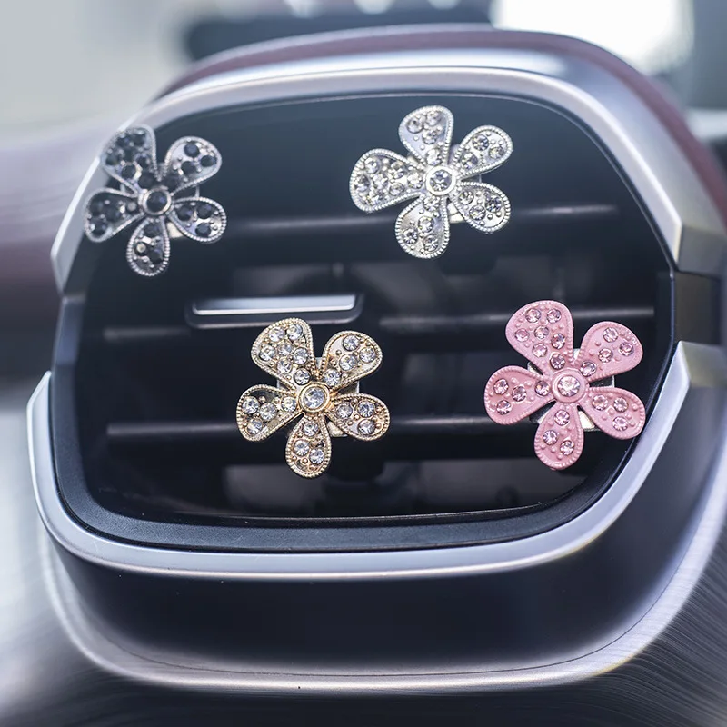 2Pcs Diamond Five-petal Flower Car Air Conditioning Vents Fragrance Clip Fashion Ins Flowers Aroma Clip Car Interior Supplies