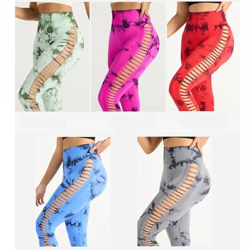 Sexy feminino tie dye oco calças de yoga cintura alta hip levantamento calças de yoga sem costura esportes leggings estilo esportivo yoga calças compridas