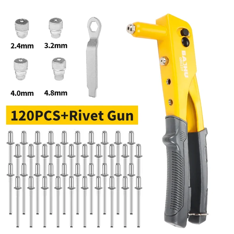 Heavy Duty Manual Riveter Set Pop Rivet Gun 120Pcs Blind Rivets Assortment Kit Hand Tools Rivet Nut Auto Tools