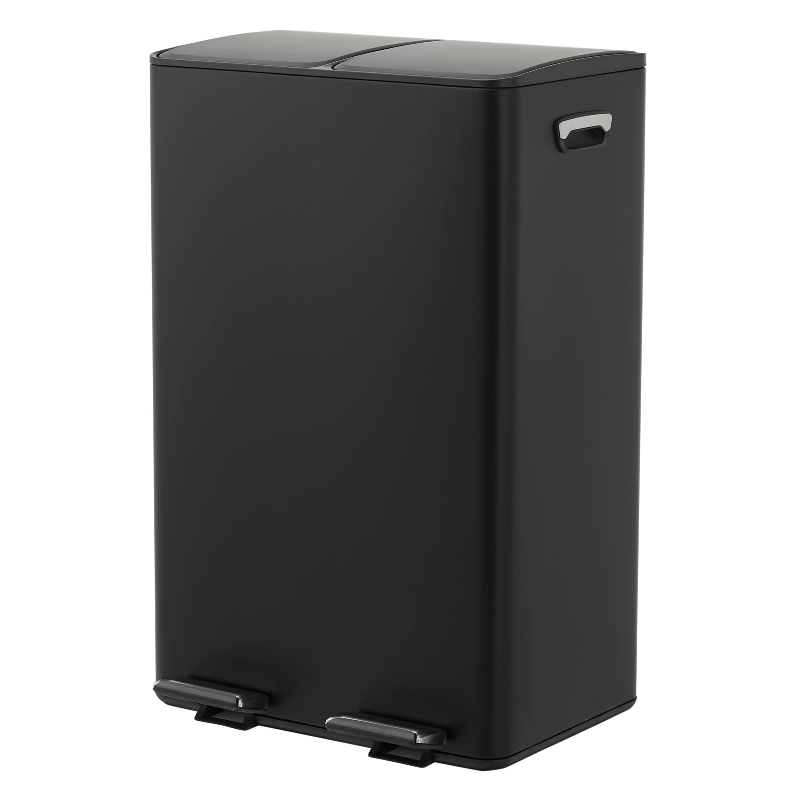 Stainless Steel Double Kitchen Trash Can - 2 X 8 Gal (2 X 30L) Garbage Bin with Dual Removable Buckets, Soft-Close Lid, Hands-Free Pedal, Odor-Sealing - Silver/black