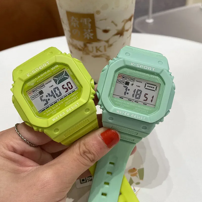 

Dopamine color collision small square watch for women, new model for junior and senior high school students, waterproof electron