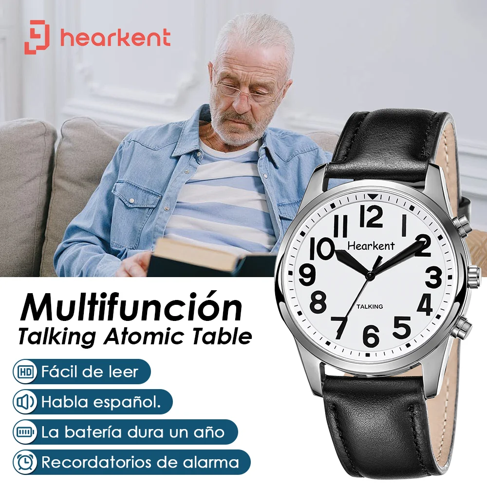 Hearkent Spanish Talking Watch with Voice for Blind Spanish Speak Watches Alarm Reminder Wristwatches for Older Men reloj