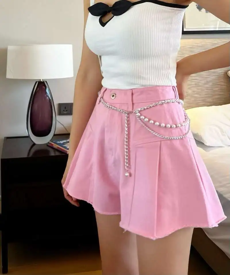 

High Waist Wide Leg Denim Shorts Women's Summer Fashion Bell Bottom Frayed A-Line Skirts Trendy Ins Style Jeans