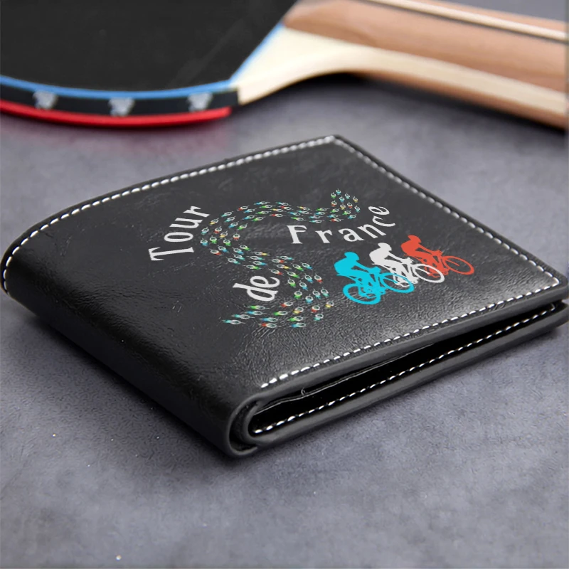 Tour de France PU Leather Wallet Men's Compact Business Design Lightweight Durable Stylish Cycling Theme Pattern